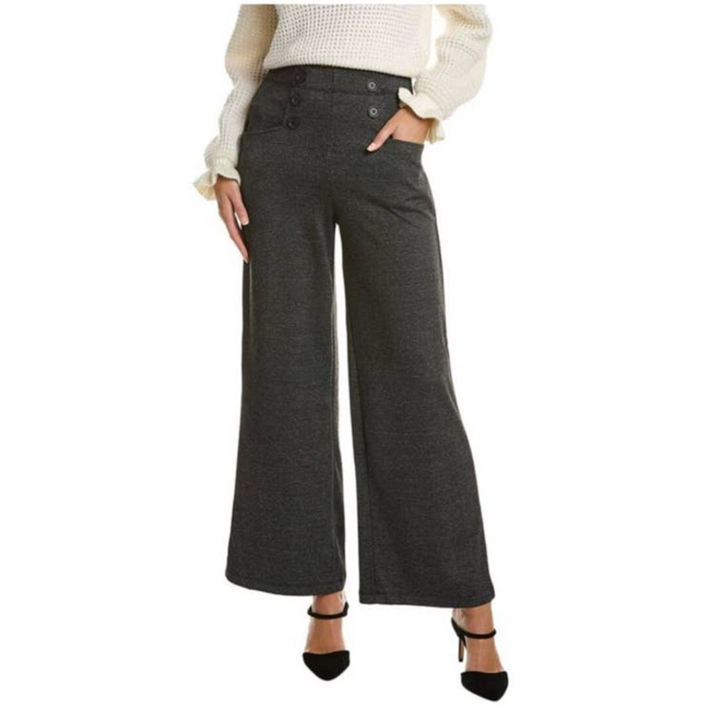 Calvin Klein Womens Wide Leg Cotton Charcoal Grey Sailor Cropped Pants Trousers